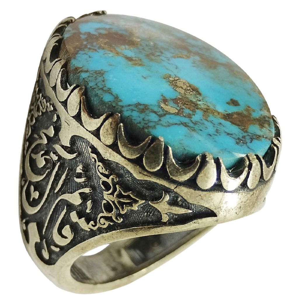 Bague en Argent Persan pour Homme avec Turquoise de Neyshabur