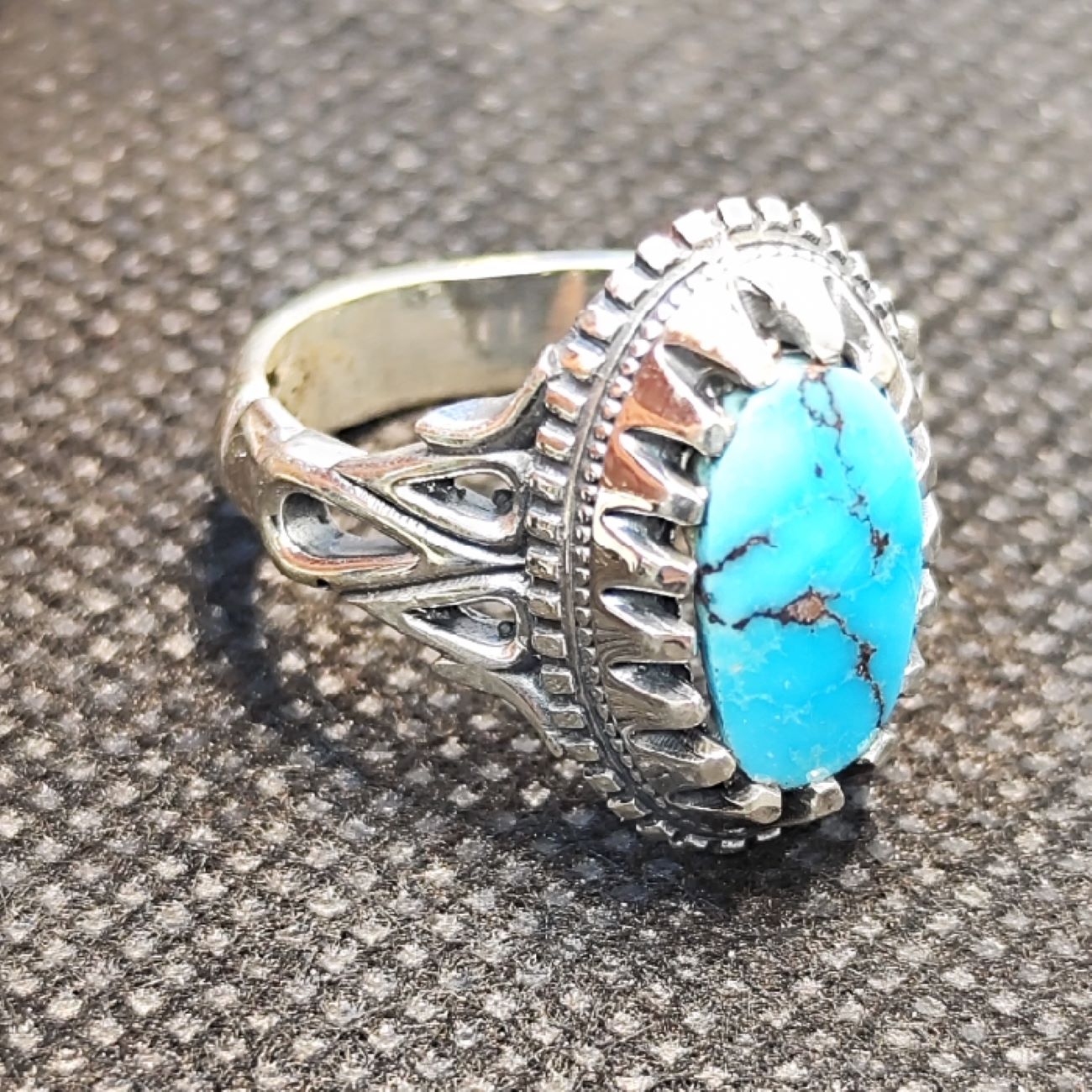 Bague Modèle Shokouh en Argent Persan avec Turquoise de Neyshabur pour Homme