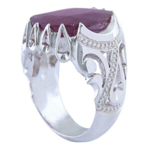 Bague en argent avec rubis rouge persan Élégance pour hommes, modèle carré, faite à la main