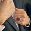 Bague en argent avec rubis rouge persan Élégance pour hommes, modèle carré, faite à la main