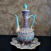Ensemble flacon à eau de rose en poterie persane et assiette
