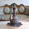Ensemble flacon à eau de rose en poterie persane et assiette