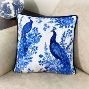Housse de Coussin Velours Époustouflante – Design Élégant Paon & Floral Imprimé Double Face (Lot de 2)