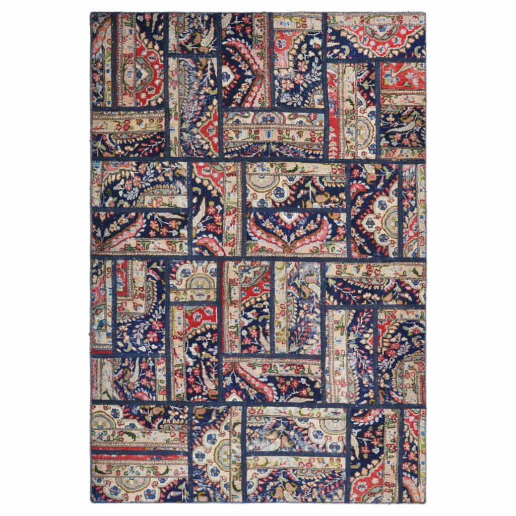 Tapis Persan Vintage Patchwork Noué à la Main Géométrique