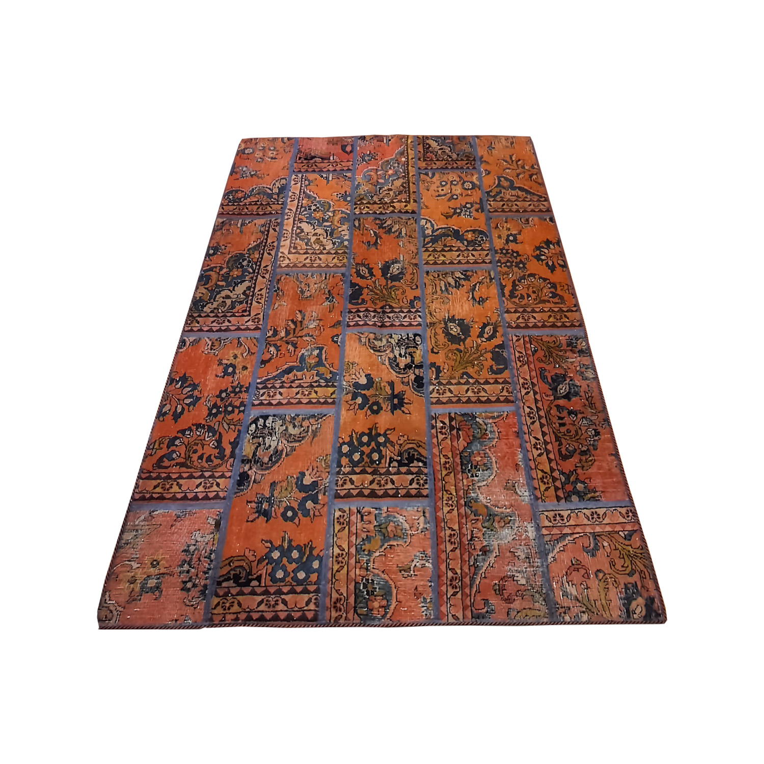 Tapis Persan Vintage Patchwork Noué à la Main Marron Foncé