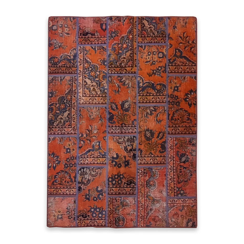 Tapis Persan Vintage Patchwork Noué à la Main Marron Foncé