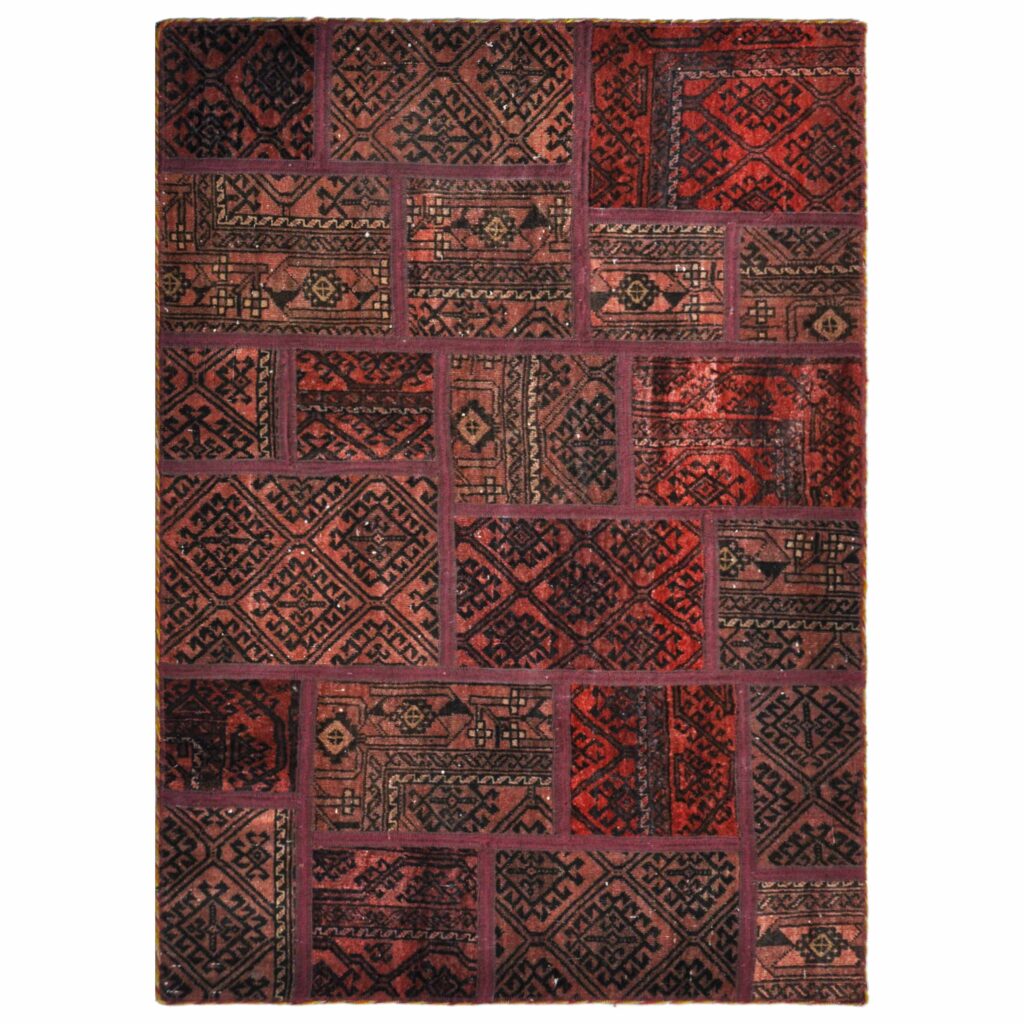 Tapis Persan Vintage Patchwork Noué à la Main Rouge