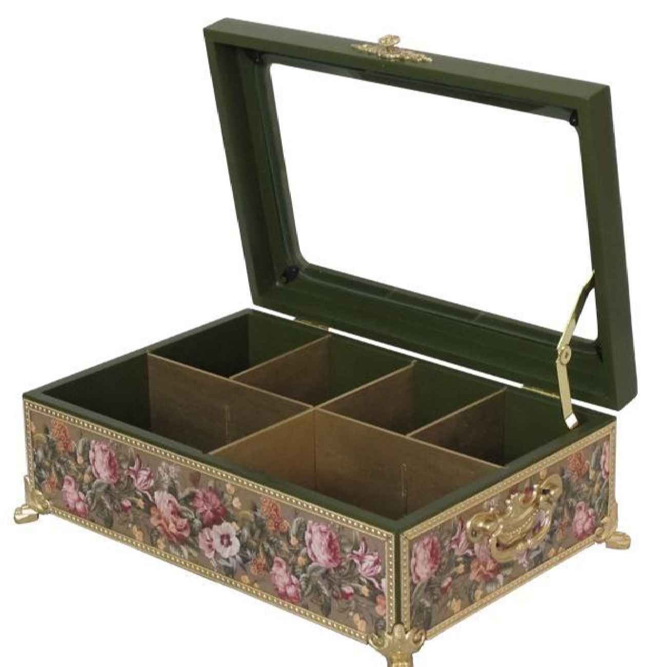 Boîte organisatrice en bois pour sachets de thé avec design floral