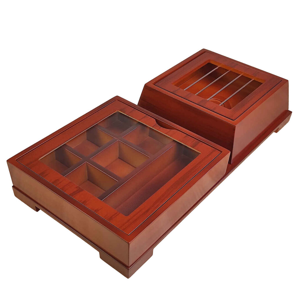 Boîte de Rangement pour Sachets de Thé en Bois avec Chauffe-Sachet