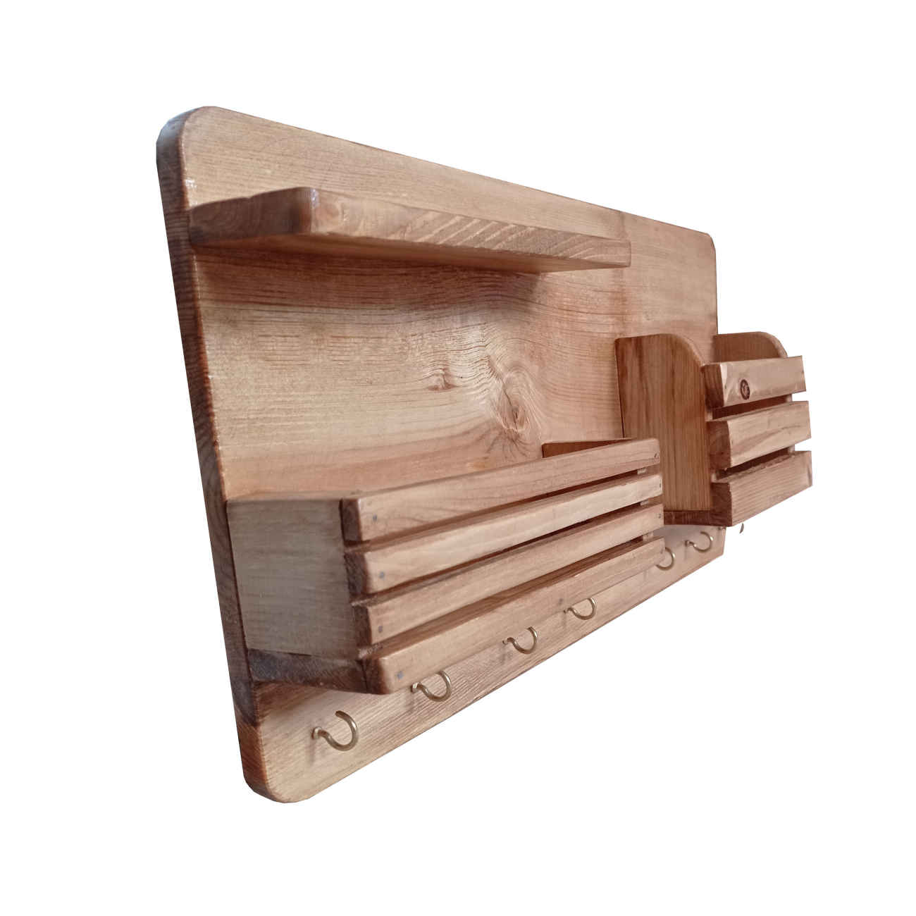 Porte-clés mural en bois avec boîte & 7 crochets