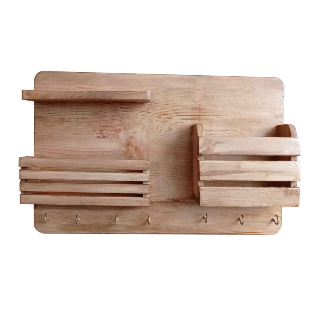 Porte-clés mural en bois avec boîte & 7 crochets