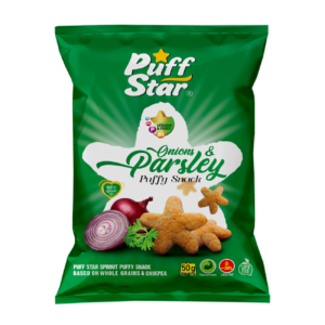 Sooyegh iranien – Snack étoilé soufflé aux légumineuses, saveur oignon et persil : céréales complètes et pois chiches, 50 g (10x)
