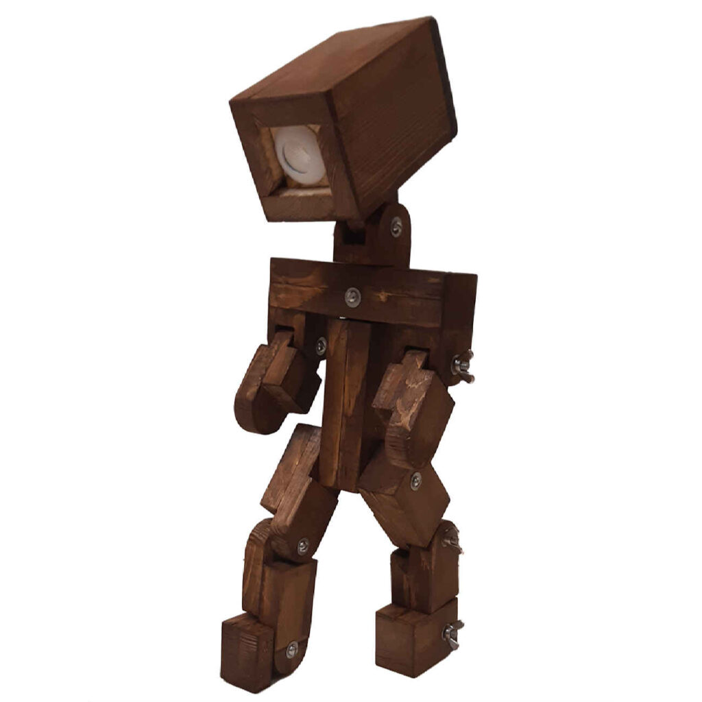 Lampe de bureau en bois fait main et réglable - Modèle Robolight