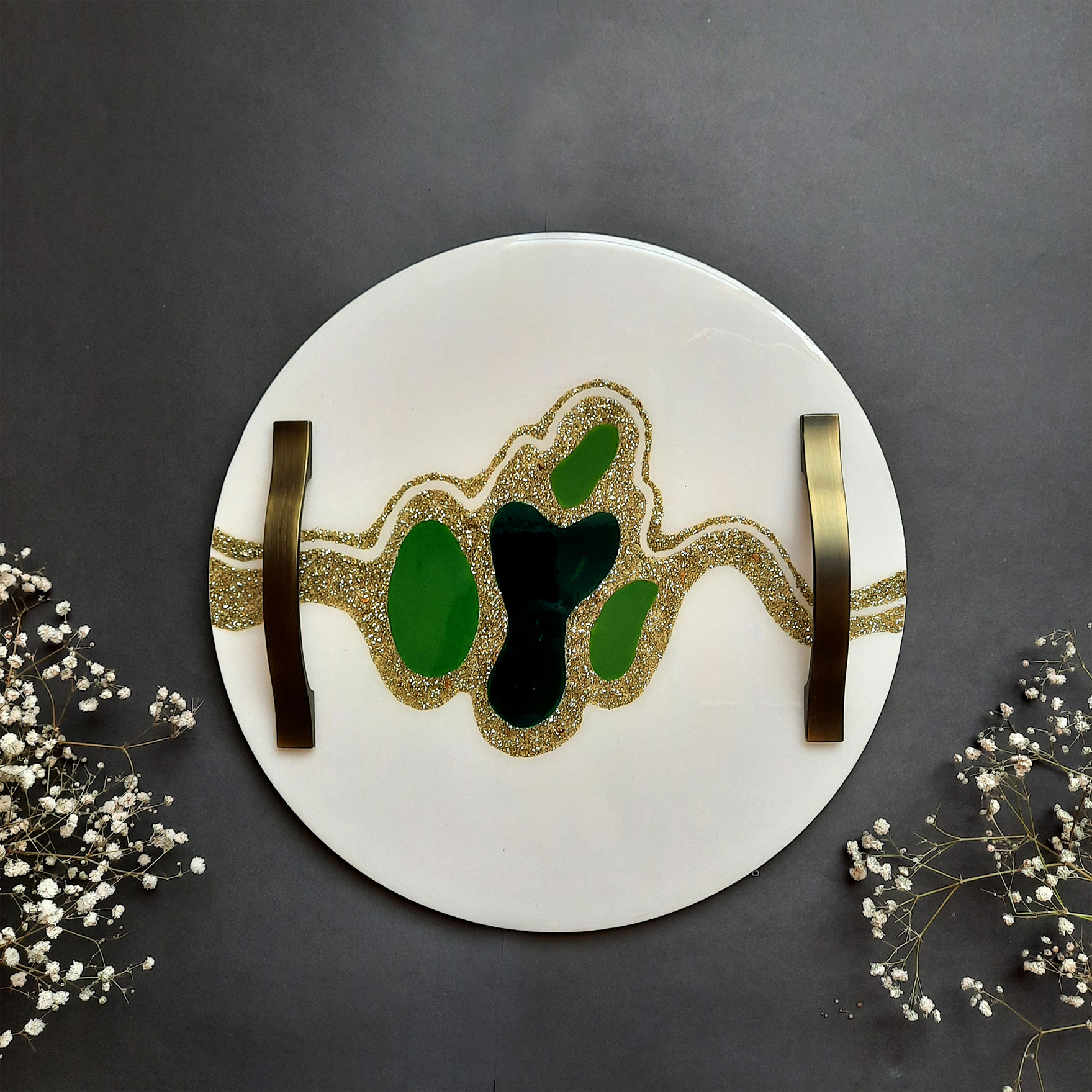 Ensemble de 2 Plateaux de Service Artisanaux en Résine en Blanc