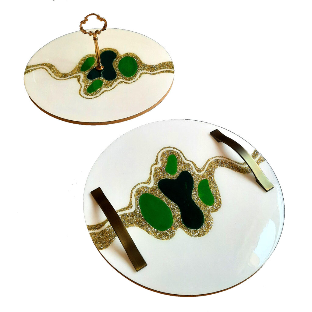 Ensemble de 2 Plateaux de Service Artisanaux en Résine en Blanc