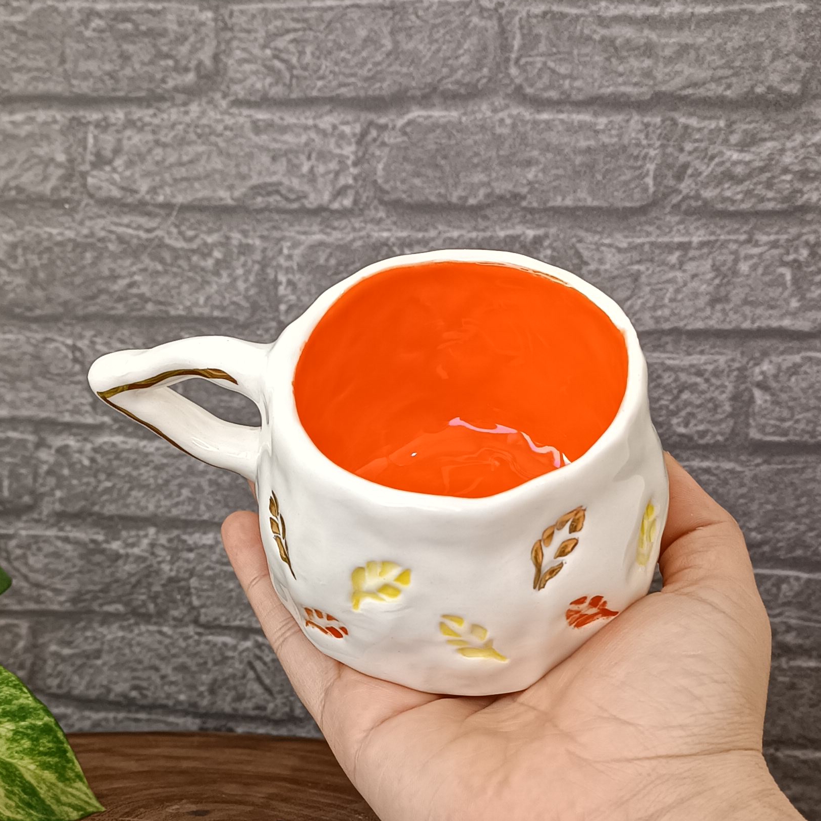 Tasse en céramique artisanale – Design Feuille