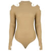 Bodysuit à manches longues avec trous pour les pouces pour femmes en crème