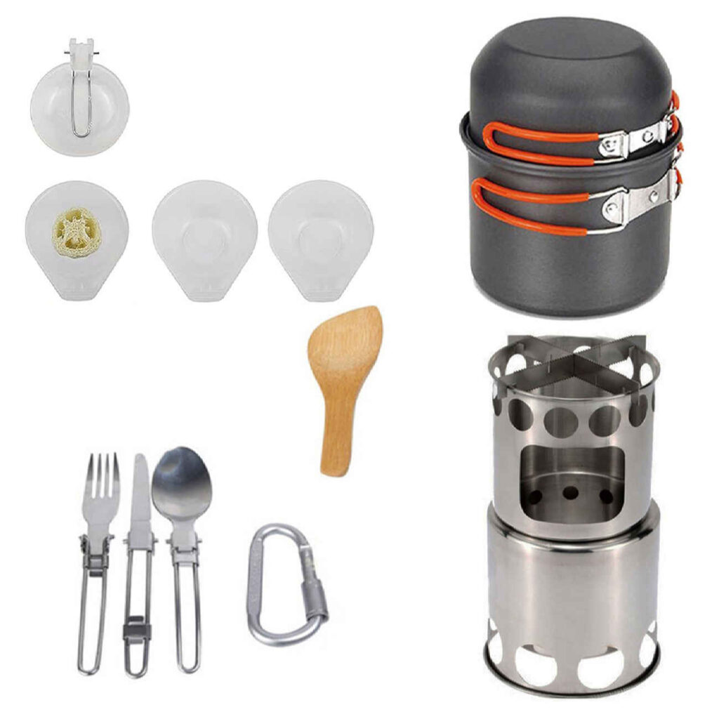 Feu de Camp pour Cuisine en Plein Air avec Vaisselle