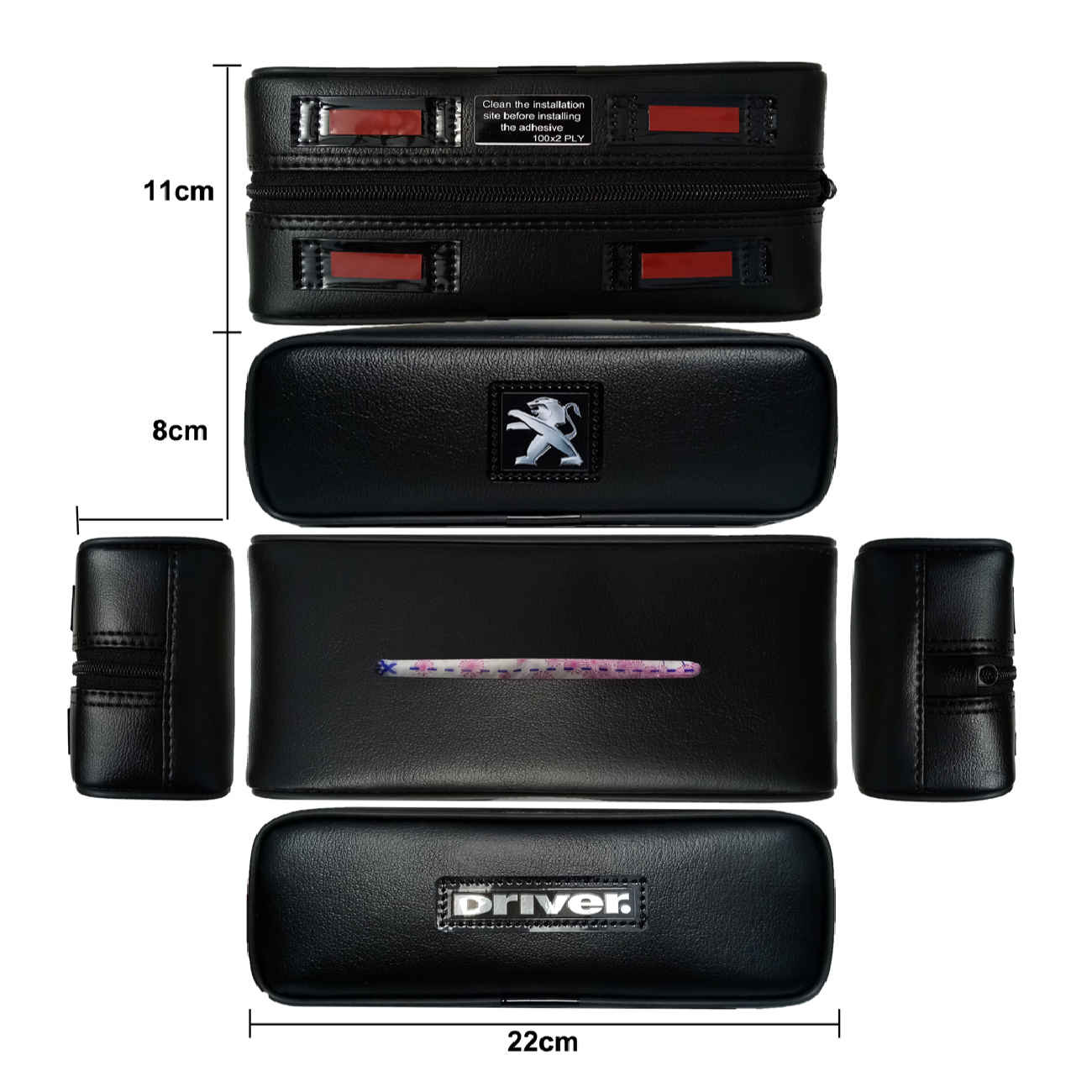 Boîte à mouchoirs pour voiture en cuir synthétique de qualité supérieure, fixation siège arrière – avec emblème Peugeot