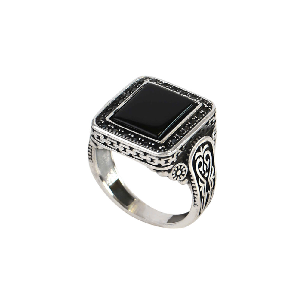Bague en argent Classique pour homme avec pierre noire