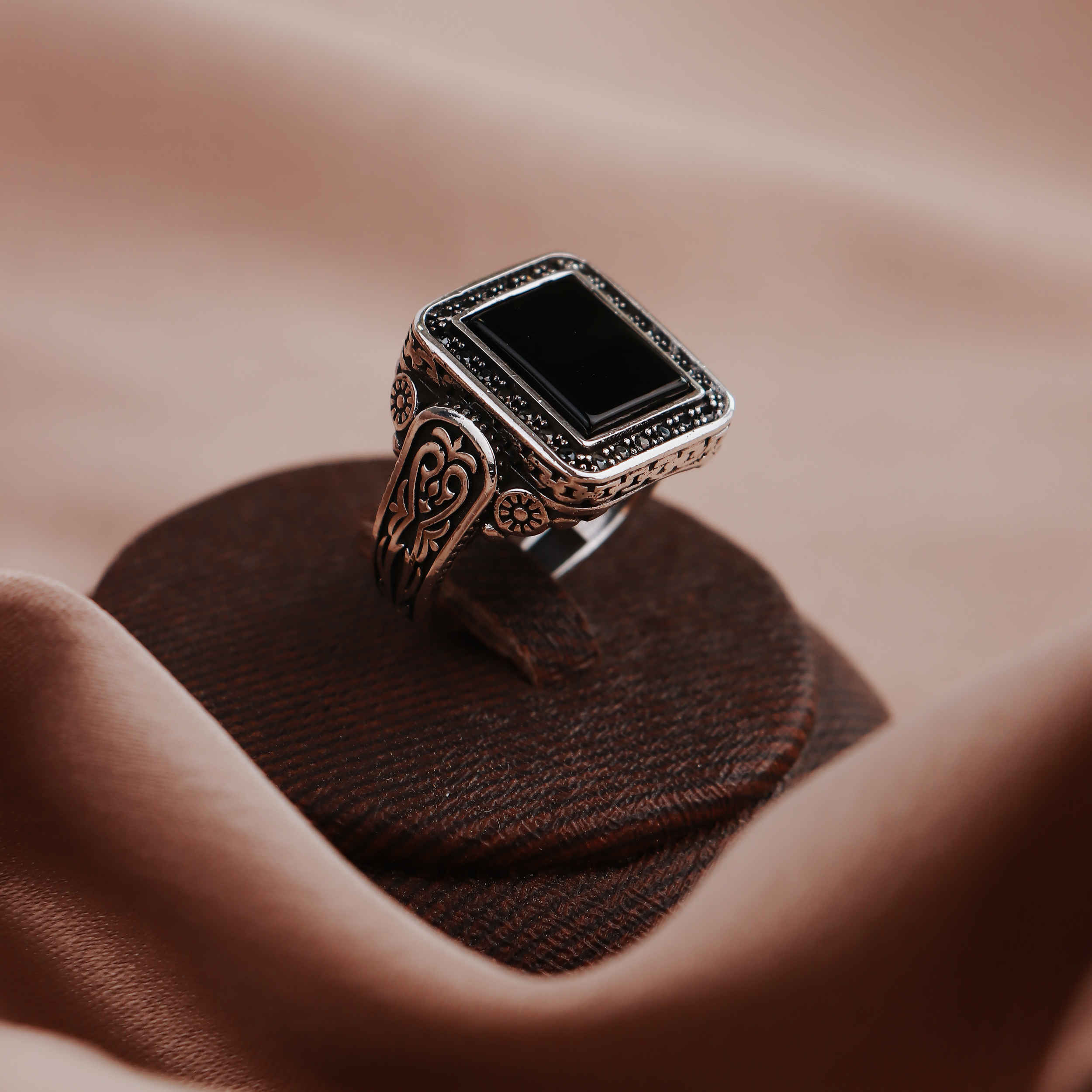 Bague en argent Classique pour homme avec pierre noire