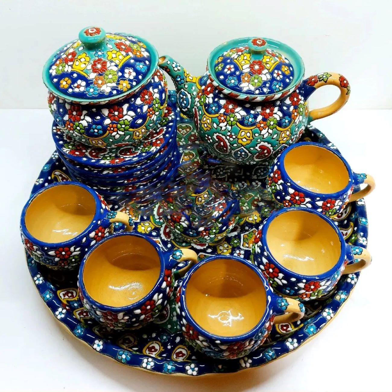 Élégant Service à Thé et Café Persan avec Motif Minakari