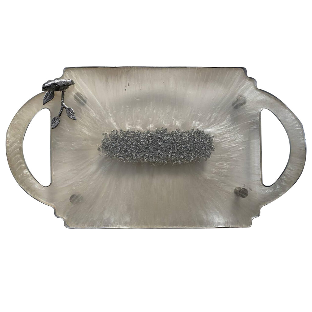 Élégant Plateau de Service en Résine Peint à la Main avec Poignées