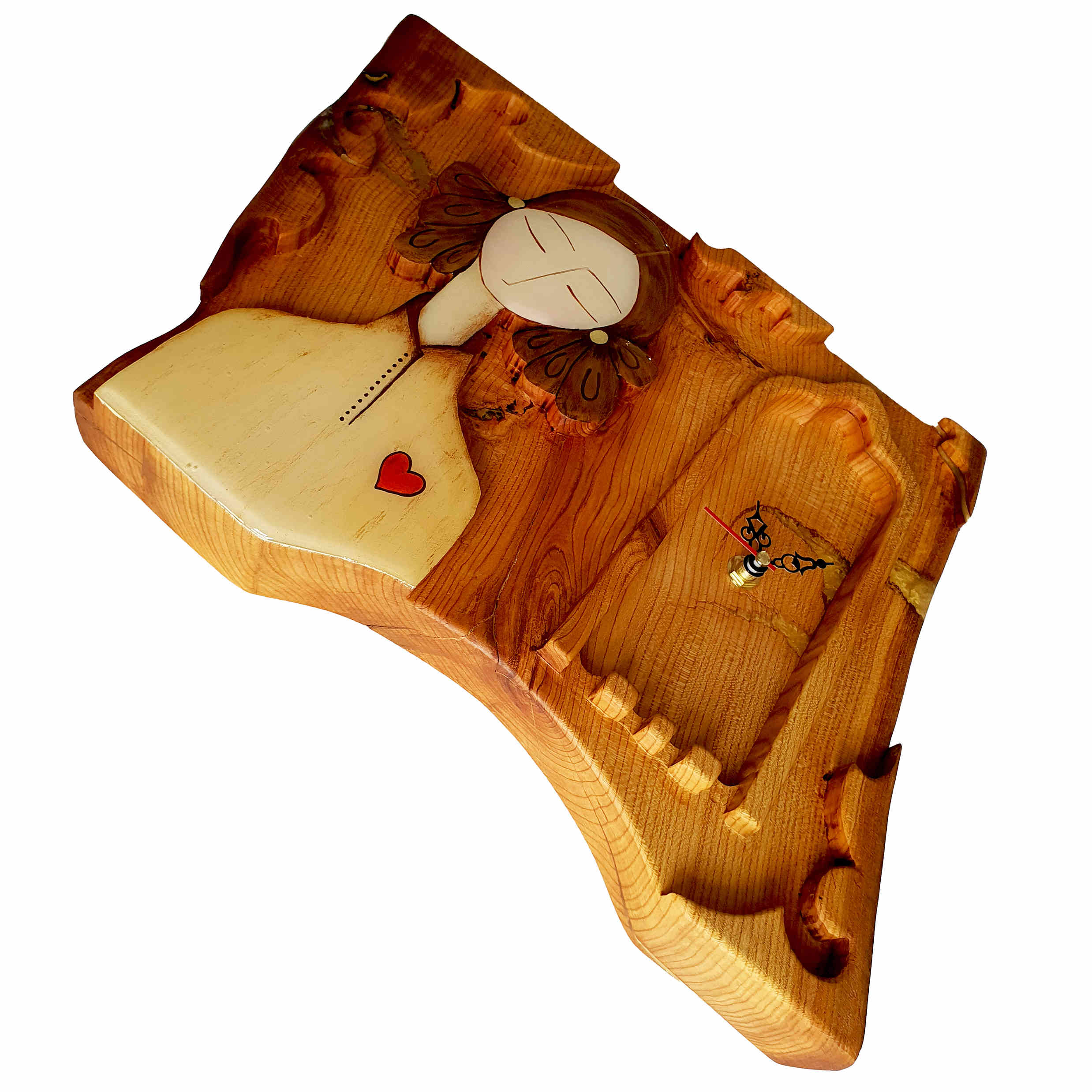 Horloge de Bureau Élégante en Bois – Motif Fille