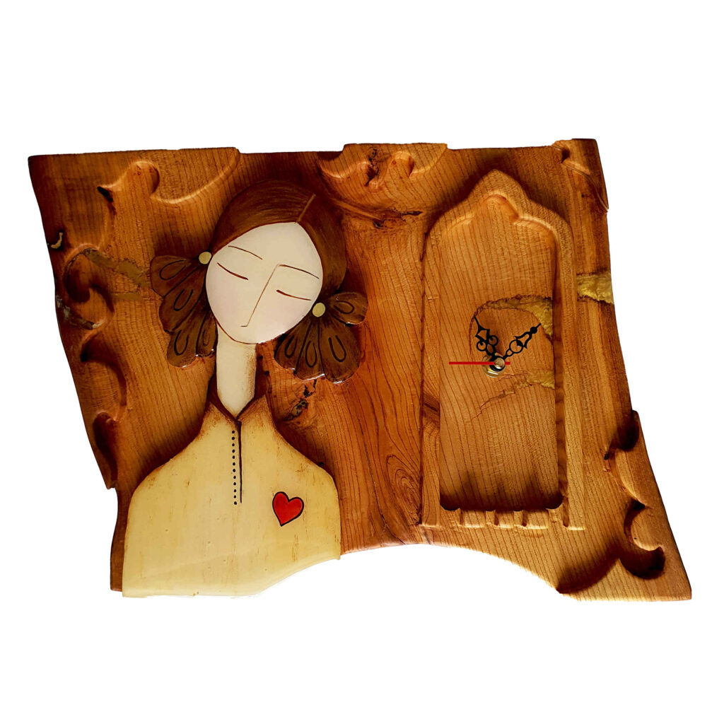Horloge de Bureau Élégante en Bois - Motif Fille