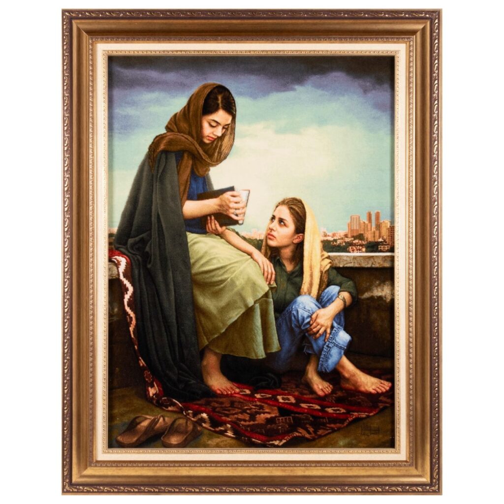 Tapis persan figuratif noué à la main de Tabriz représentant les présages de Hafez (Fal-e Hafez)