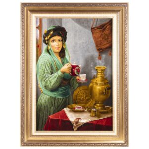 Tapis persan figuratif noué à la main de Tabriz représentant une femme kurde