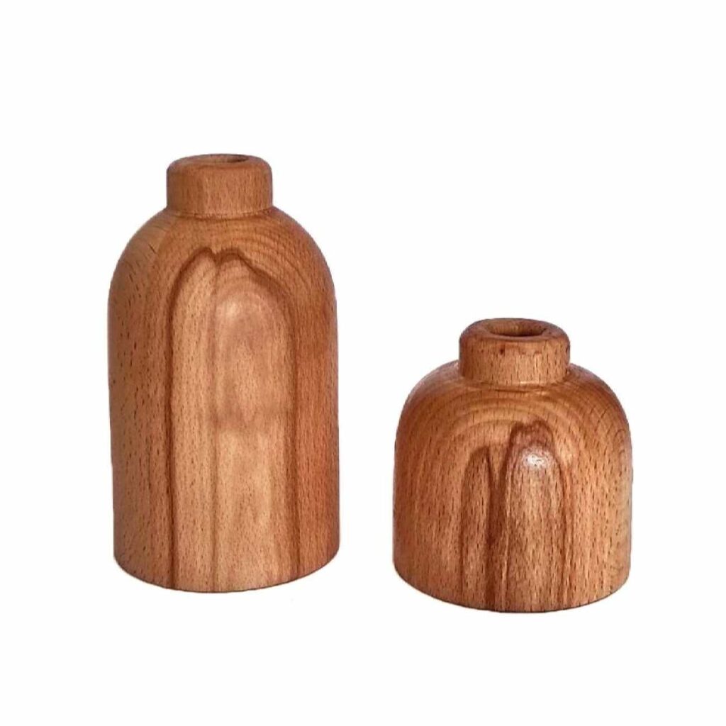 Vases miniatures en bois décoratifs, adaptés à une maison rustique ou moderne – Lot de 2.