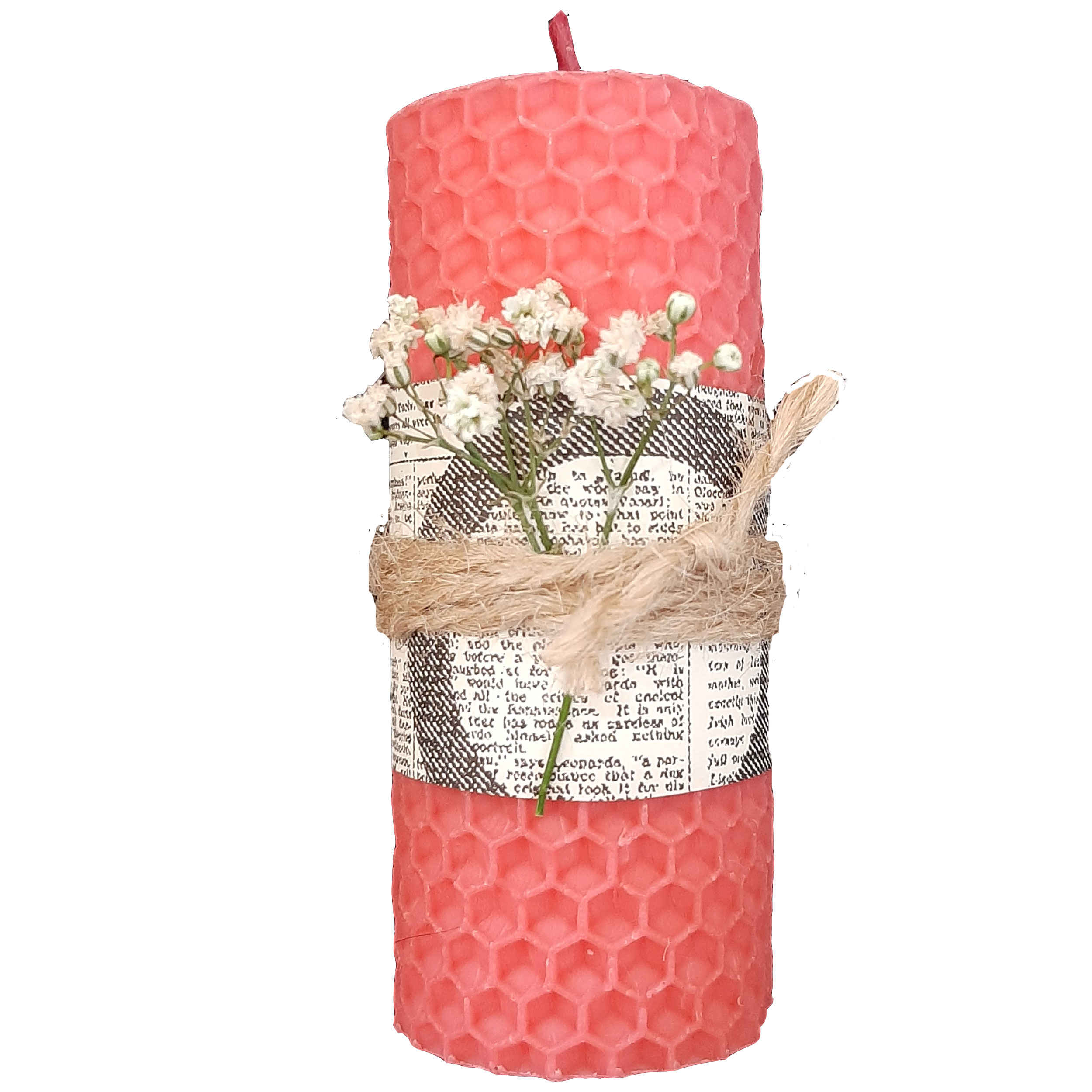 Bougie pilier en cire d'abeille naturelle faite à la main rose