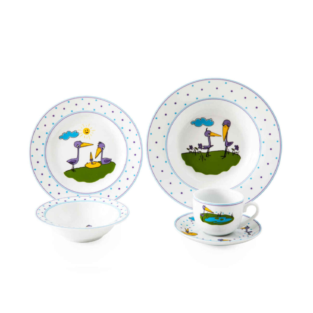 Service de repas iranien en porcelaine par Zariniran 5 pièces pour enfant – Design Pélican