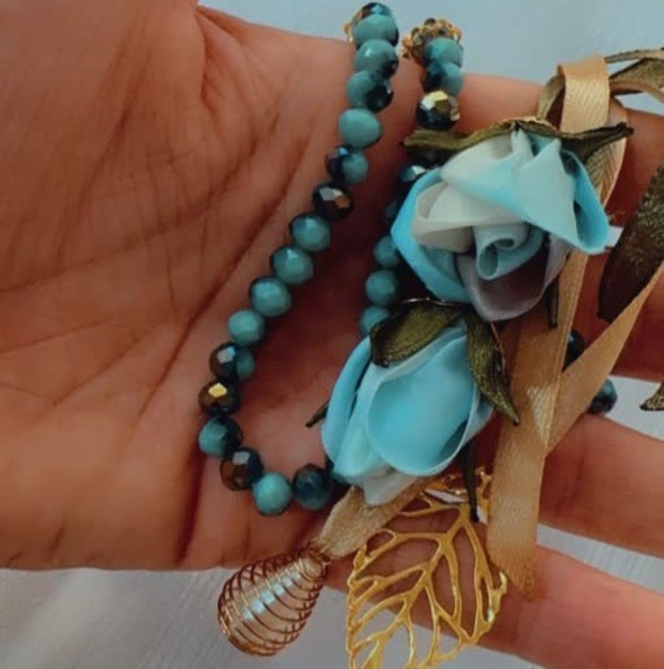 Ensemble Cadeau Islamique : Perles de Prière Décoratives Ornées de Fleurs en Ruban