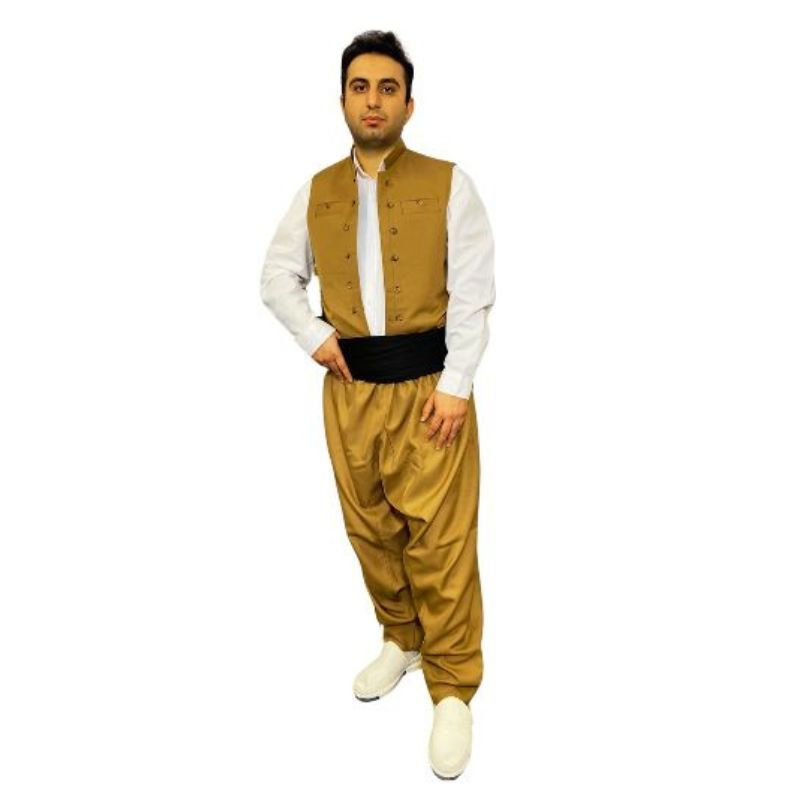 Vêtements Kurdes pour Hommes avec Gilet & Pishtwen - Maleki Beige