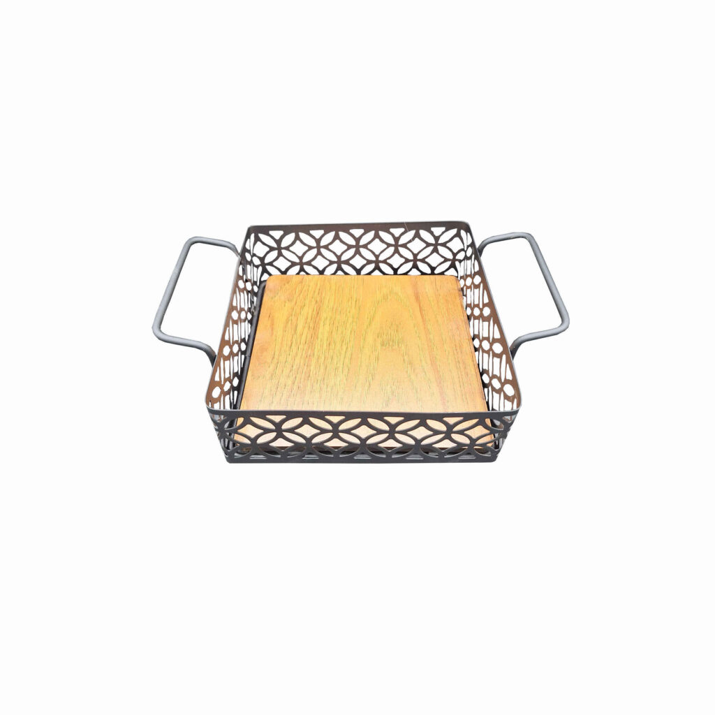 Panier à fruits en fil métallique avec base en bois fonctionnelle et polyvalente