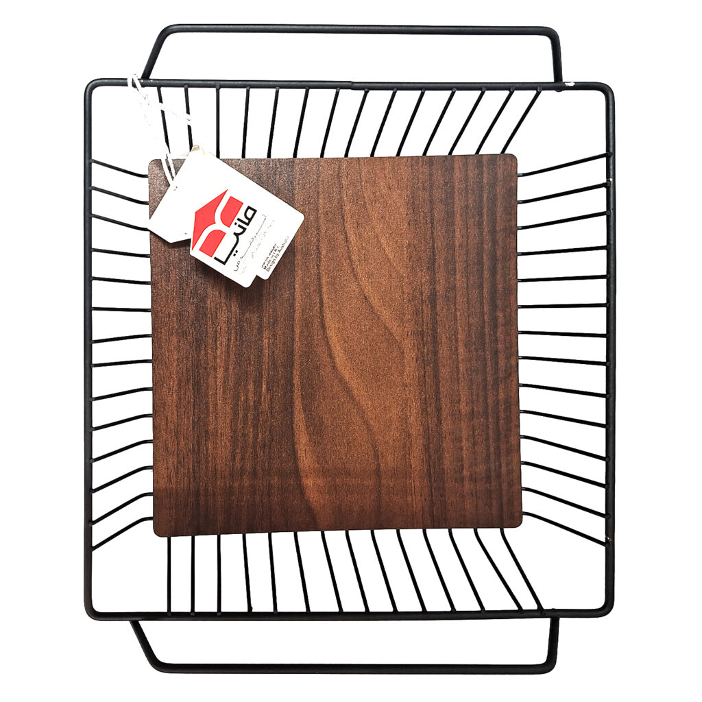 Panier à fruits en fil métallique avec base en bois en noir