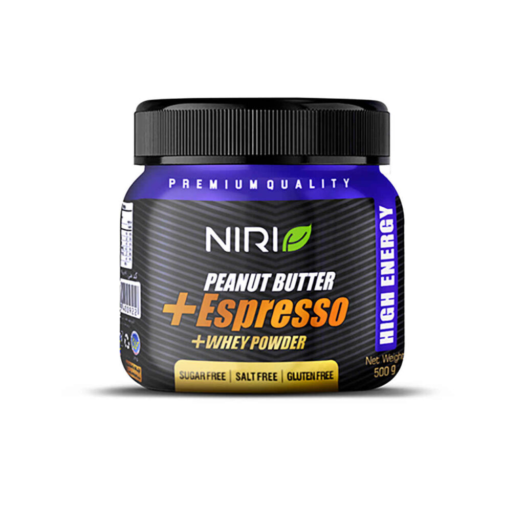 Beurre de cacahuète iranien enrichi en protéine de lactosérum, saveur café, par Niri – 500 g