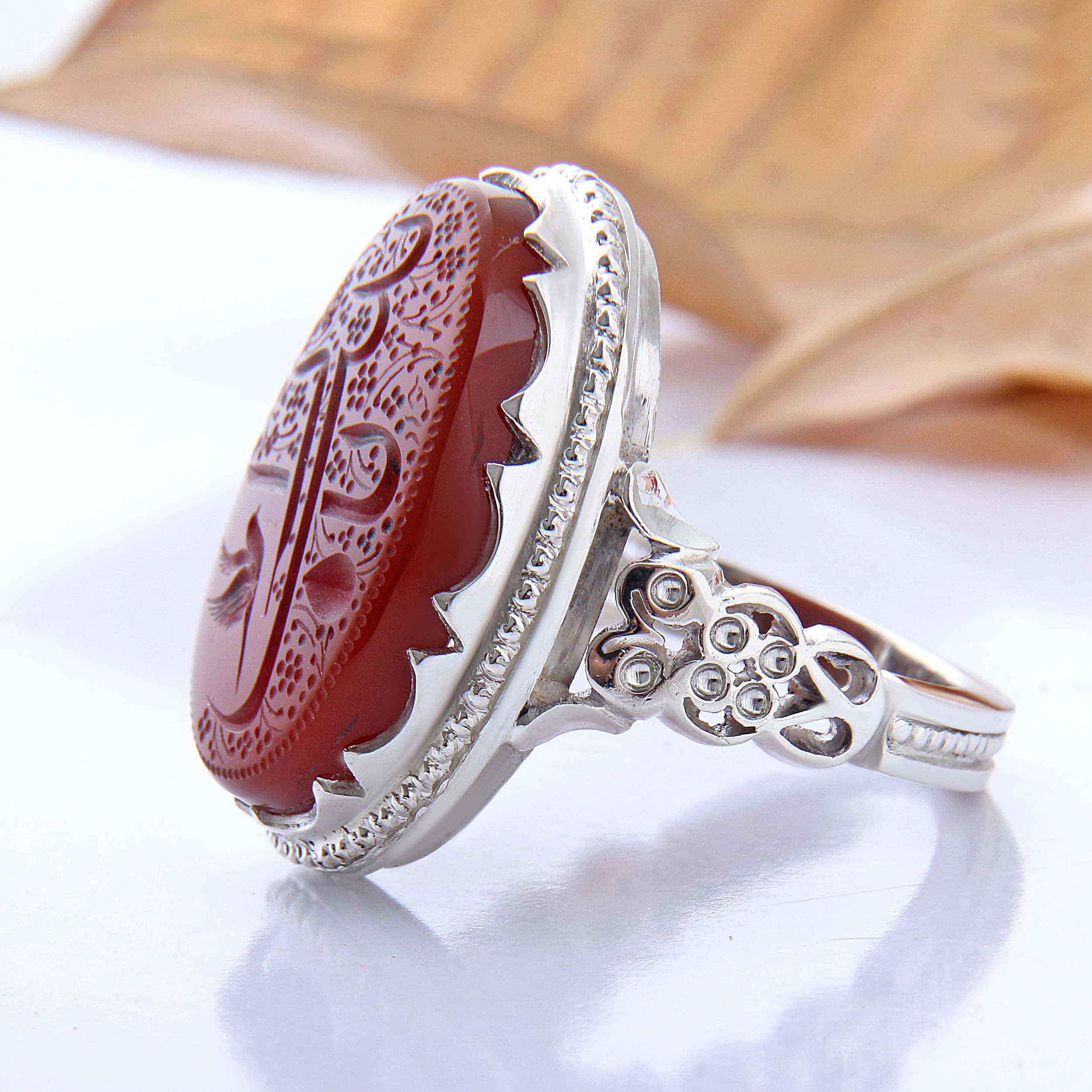 Bague en argent Agate pour homme avec pierre brune