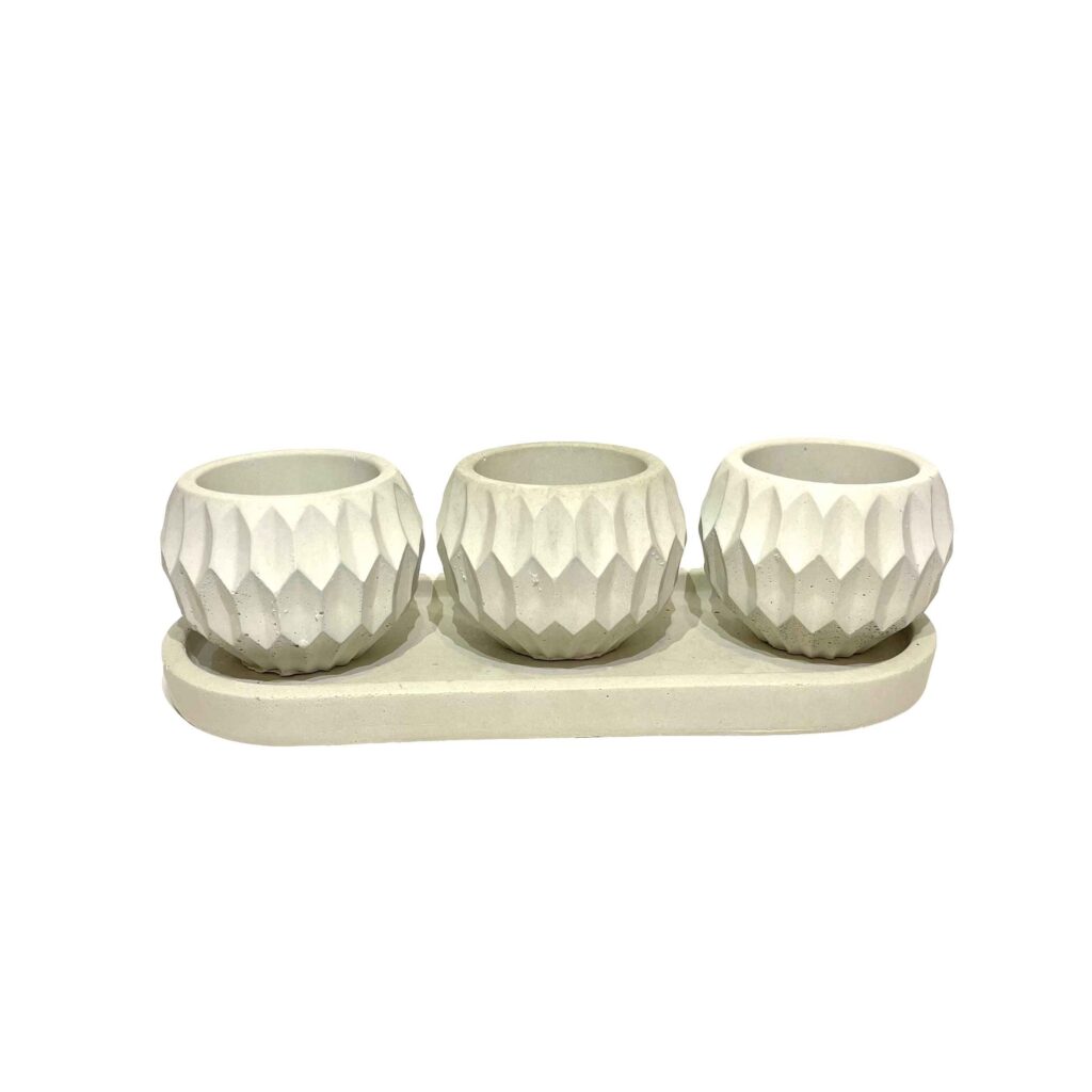 Vase concret persan fait main set de 3 en blanc