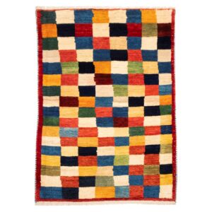 Tapis Gabbeh persan en laine tissé à la main authentique dans le Fars, à carreaux