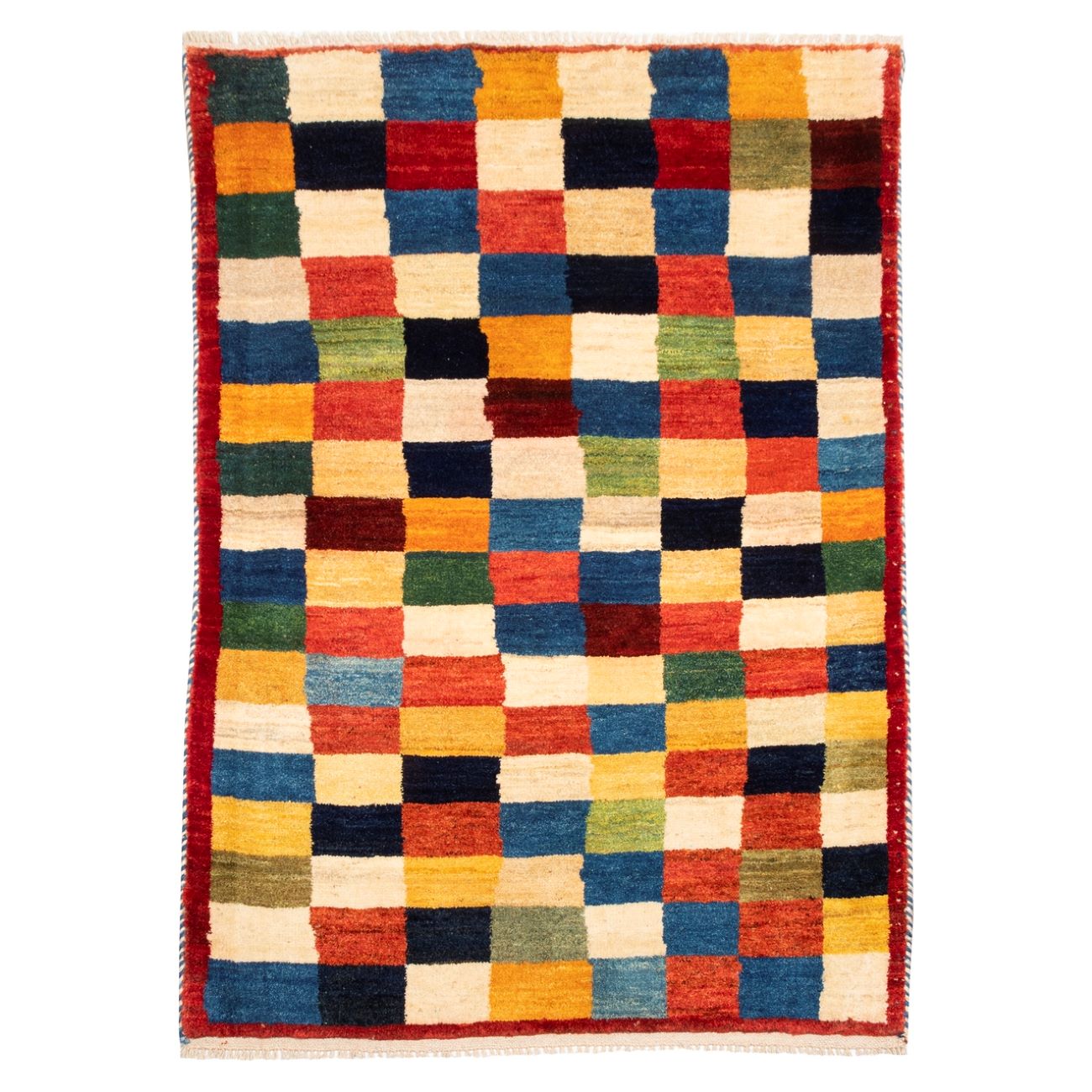 Tapis Gabbeh persan en laine tissé à la main authentique dans le Fars, à carreaux