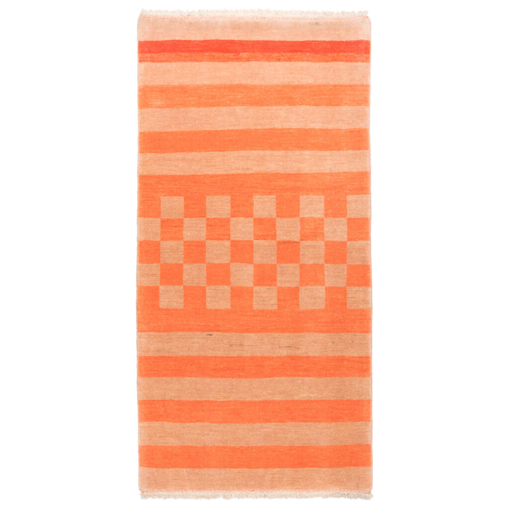 Tapis Gabbeh Persan en laine tissé à la main dans le Fars, rayé orange