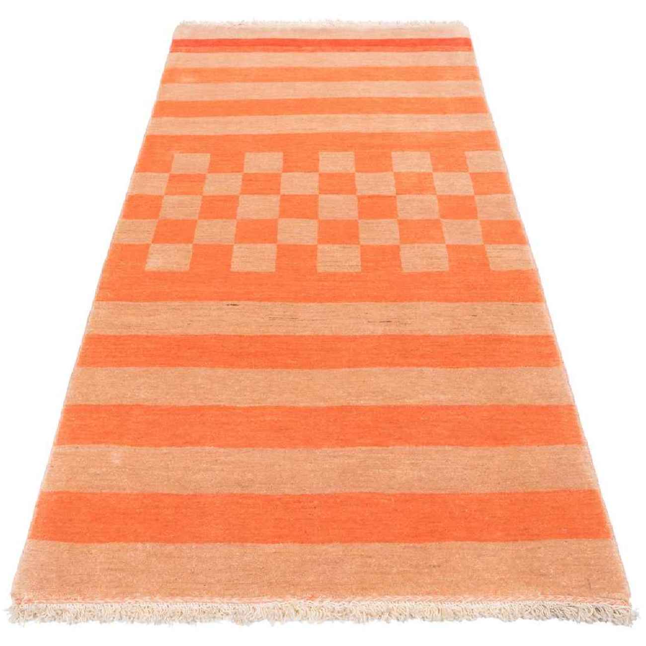 Tapis Gabbeh Persan en laine tissé à la main dans le Fars, rayé orange