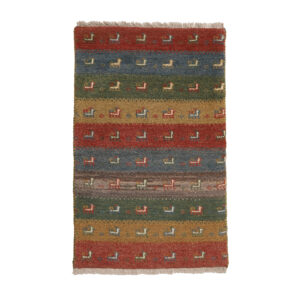 Tapis Gabbeh Persan en laine tissé à la main dans le Fars, rayé avec motifs animaliers