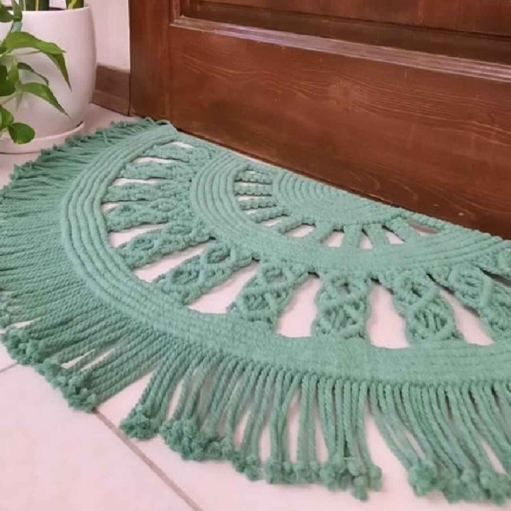 Tapis de sol macramé bohème persan vert tissé à la main