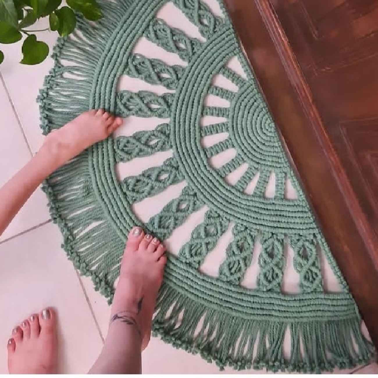 Tapis de sol macramé bohème persan vert tissé à la main