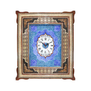 Horloge murale en bois persane artisanale – Art du marqueterie Khatam, Classique