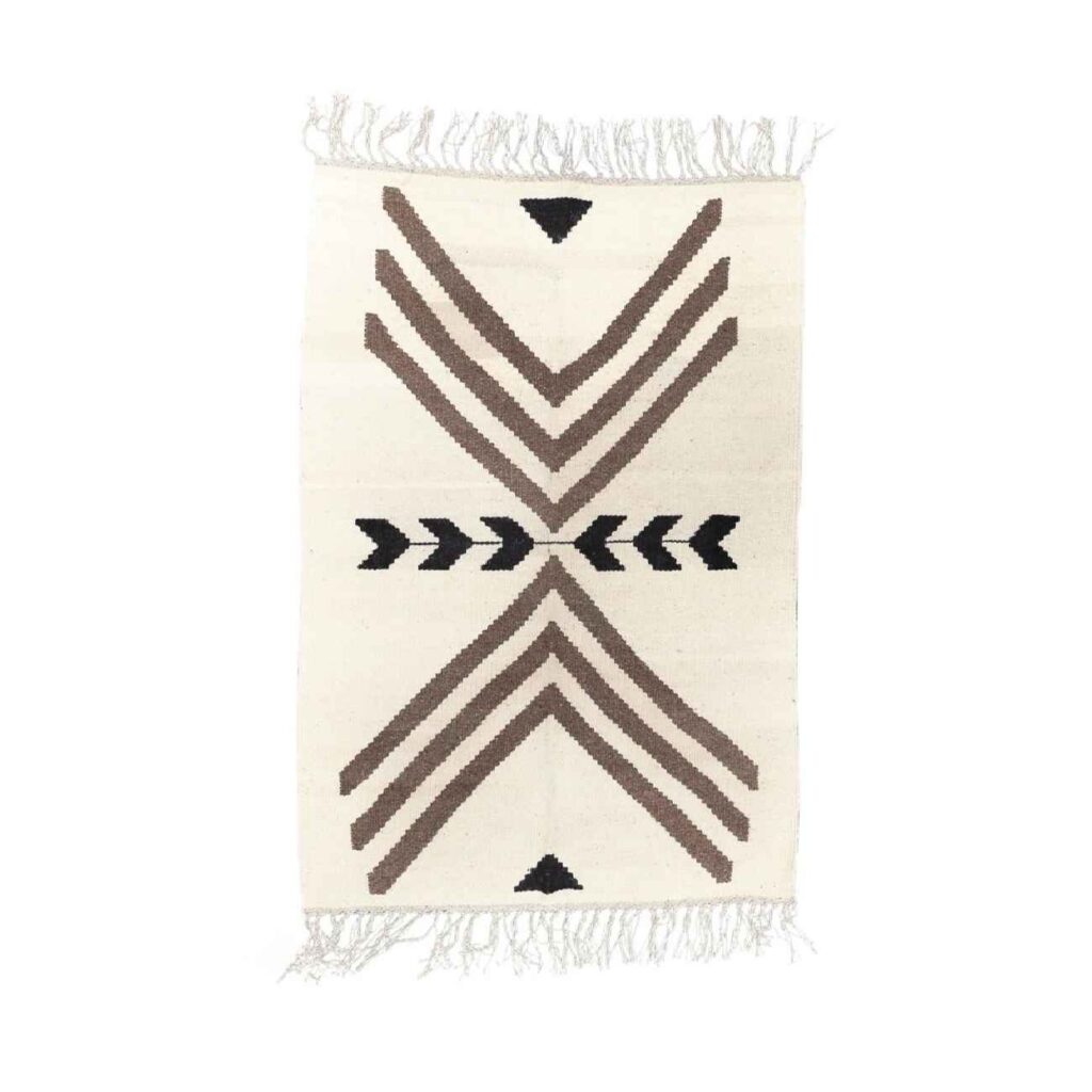 Tapis Kilim Persan en laine authentique tissé à la main à Ardabil, géométrique crème